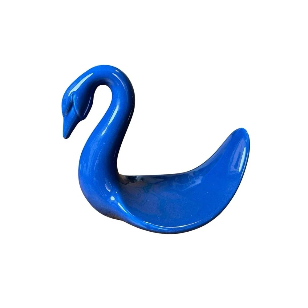 Vintage Blue Ceramic Swan Guest Towel Holder Bathroom Counter Decor MCM